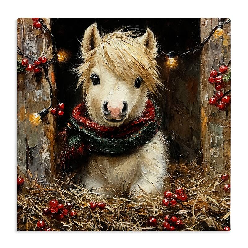 Stupell Horse Foal with Holly & Lights Canvas Wall Art Design By Riley B - 36 x 36