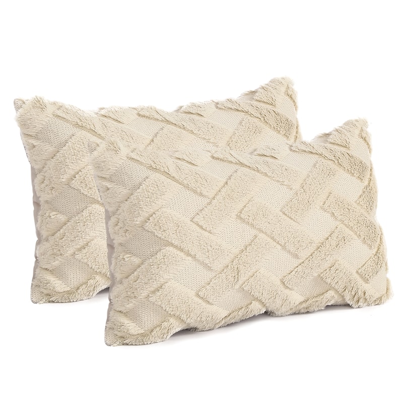 Adeco Pack of 2 12"x 20" Fabric Throw Pillow Covers - Milk Yellow