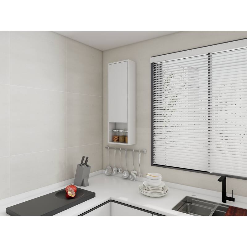 12" Bathroom Wall Cabinet, Soft Close Doors, Float Mounting Design,Glossy White