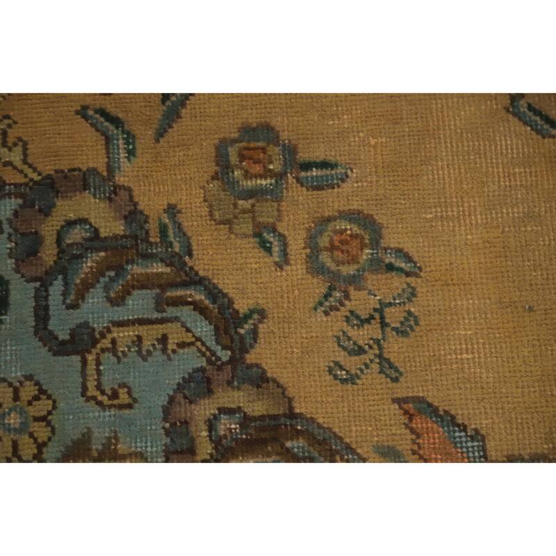 Hand Knotted Oriental 100% Wool Carpet Traditional Floral Yellow & Gold Tabriz Area Rug - 12' 10'' X 9' 10''