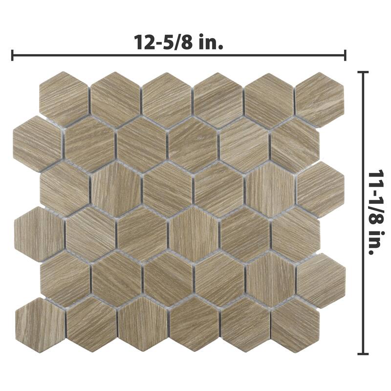 Merola Tile Llama 2" Hex Matte Noce 11-1/8" x 12-5/8" Porcelain Mosaic Floor and Wall Tile