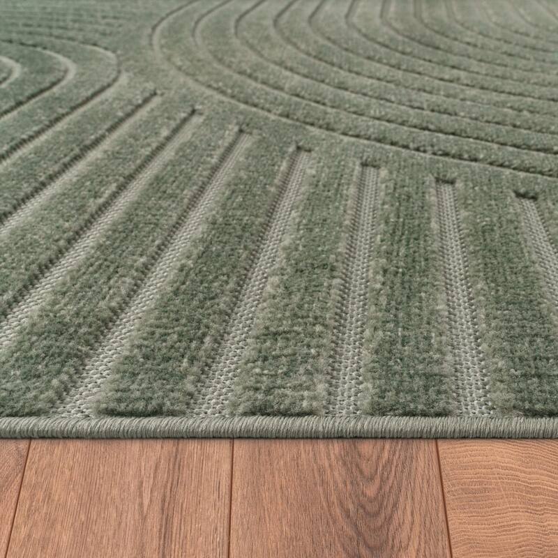 Minimalist In- & Outdoor Rug Boho with Curved Boho Pattern in Green