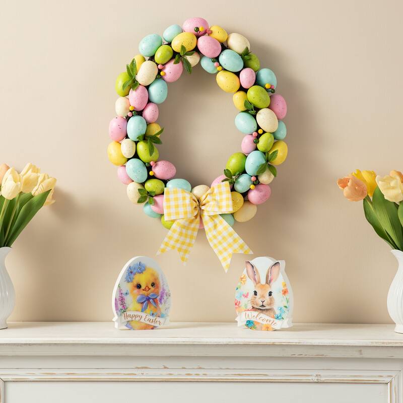 Glitzhome 18"D Easter Purple Hue Eggs Wreath for Front Door Wall Decor