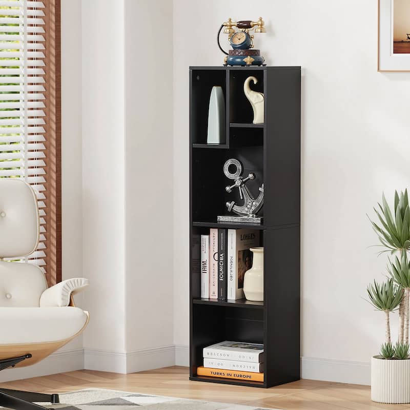 5 Cubes Wood Bookcase 5-Tier Bookshelf Storage Shelf - Black