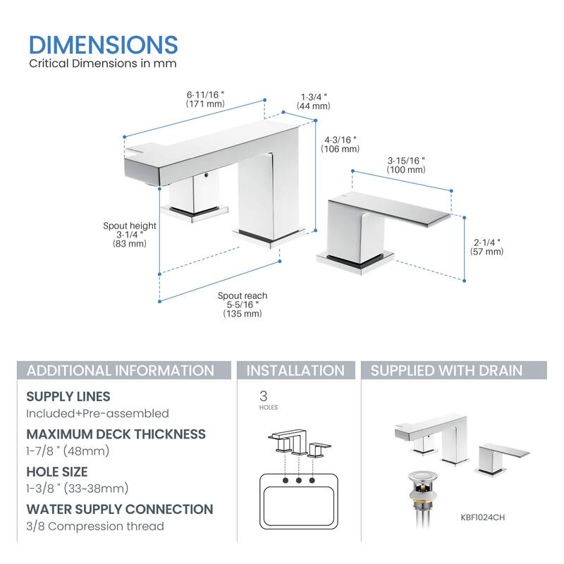 Cube 8“ Widespread Bathroom Sink Faucet with Drain Assembly