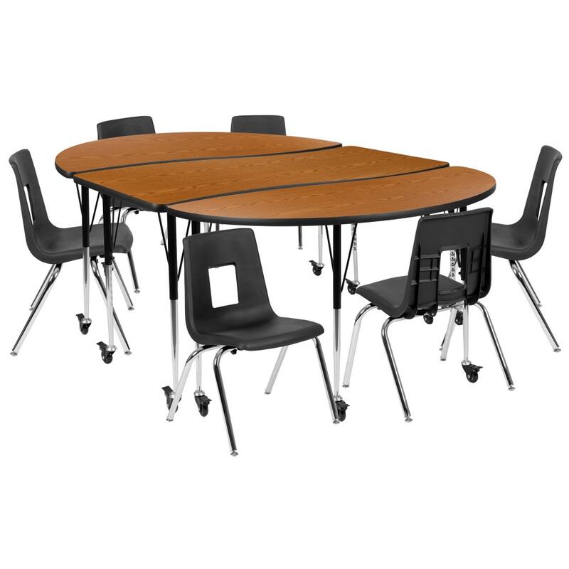 76" Oval Wave Flexible Laminate Activity Table Set with 16" Student Stack Chairs