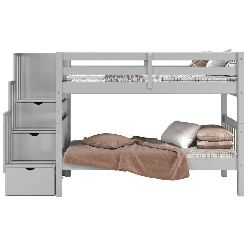 Taylor & Olive Trillium Twin over Twin Stairway Bunk Bed, 3 Steps