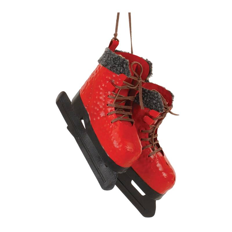 Red Metal Ice Skates 14 Inch Holiday Decor for Mantle or Shelf - 10.25” x 5” x 14.25” - Red/Black