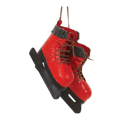 Red Metal Ice Skates 14 Inch Holiday Decor for Mantle or Shelf - 10.25” x 5” x 14.25”