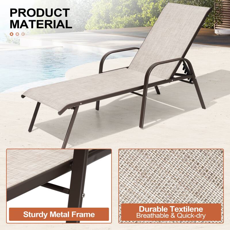 Outdoor Chaise Lounge Set Lounge Chairs with Adjustable Back and Sunbrella Fabric Cushions