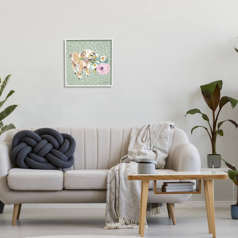Stupell Attentive Buckling Goat Offering Flowers Studded Backdrop Framed Wall Art, Design by Jessica Mingo - Green