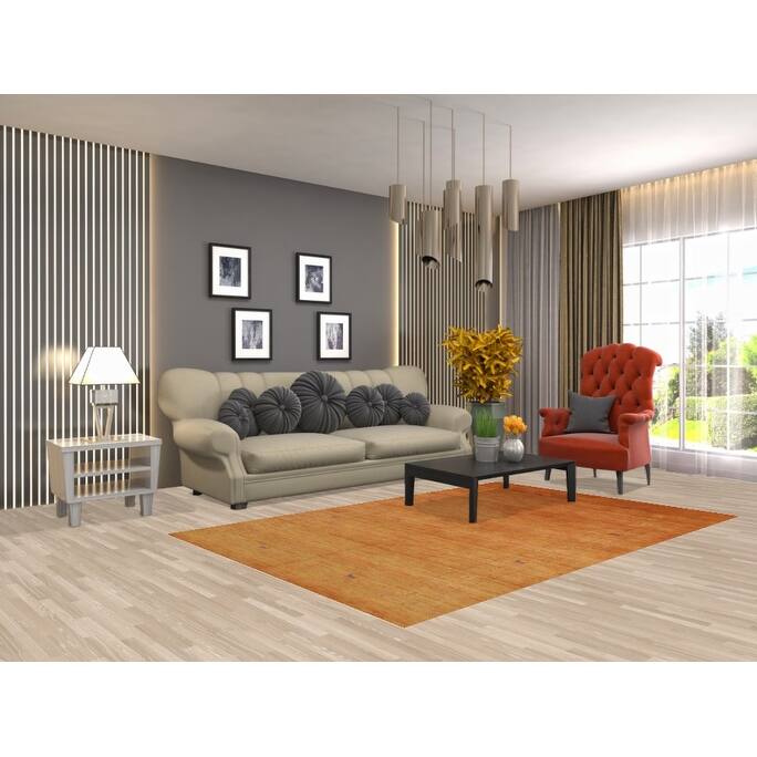 Tribal Orange Gabbeh Indian Area Rug Hand-Knotted Wool Carpet - 5'0" x 7'7"