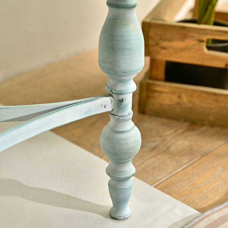 Easy Assembly 20.08" Accent Rustic Wooden Carved Coffee Table, Round Wooden Top Metal Leg Round End Table For Living Room