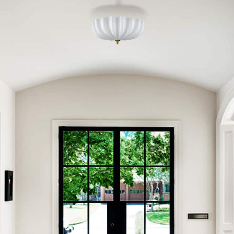 Vernazza Flush -Mount Gold Ceiling Light Brass with Milk Glass, 3-Bulbs