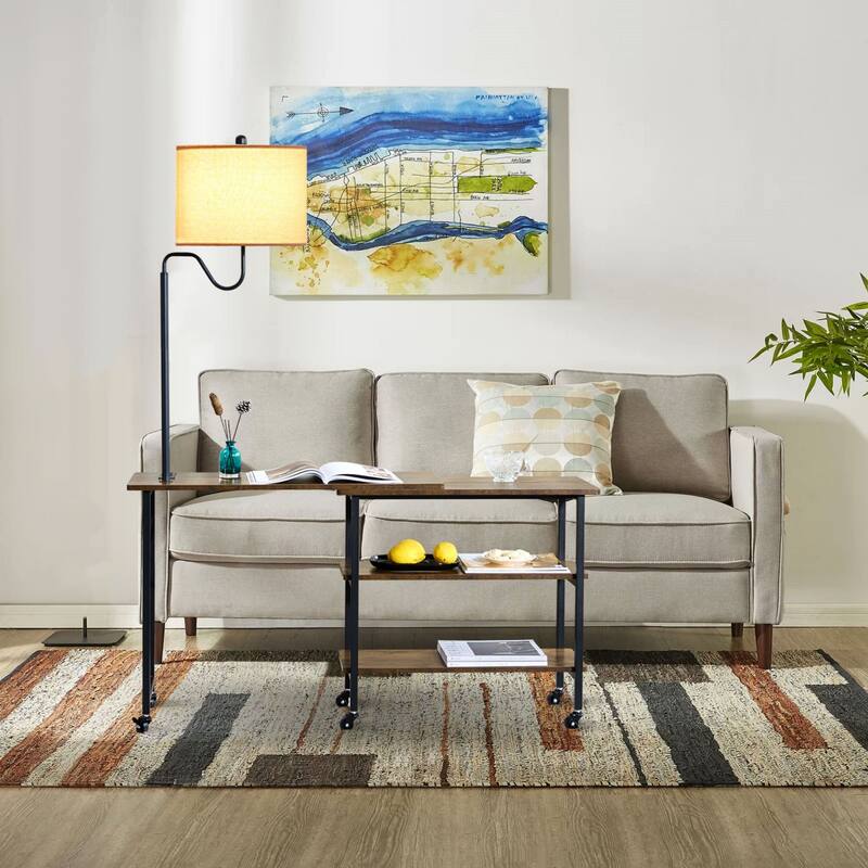 L-shaped Computer Desk with Desk Lamp, Wheels and Shelves