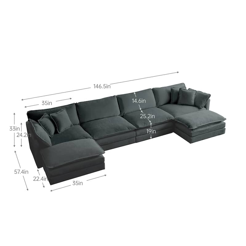 GDFStudio - Vale 4 Seater Sectional Sofa with Double Ottomans and Pillows