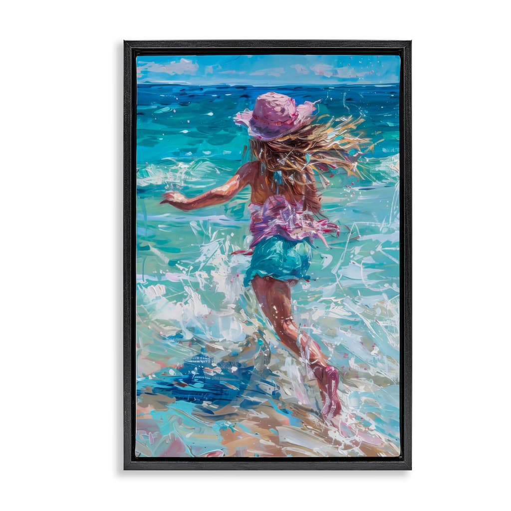 Stupell Summer Beach Fun Girl Framed Floater Canvas Wall Art Design By LSR Design Studio