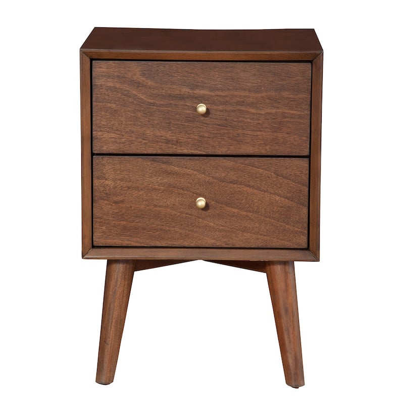 Alpine Furniture Flynn Mid Century Modern 2 Drawer Nightstand, Walnut