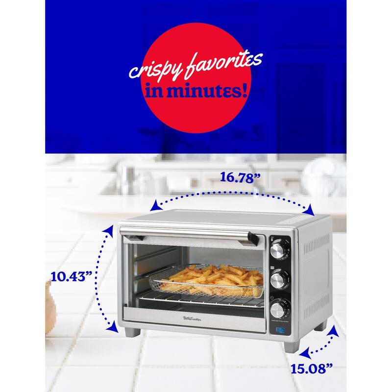 Betty Crocker Air Fryer Convection Toaster Oven, Multifunction 6-Slice Toaster and Air Fryer Oven, Silver
