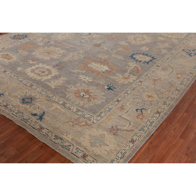 Hand Knotted Oriental 100% Wool Carpet Transitional All-Over Greys & Charcoal Oushak Area Rug - 11' 10'' X 9' 4''