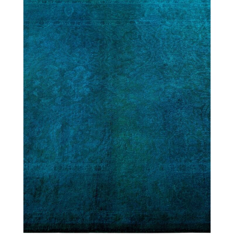 Overton Hand Knotted Wool Vintage Inspired Modern Contemporary Overdyed Blue Runner Rug - 3' 0" x 22' 2"
