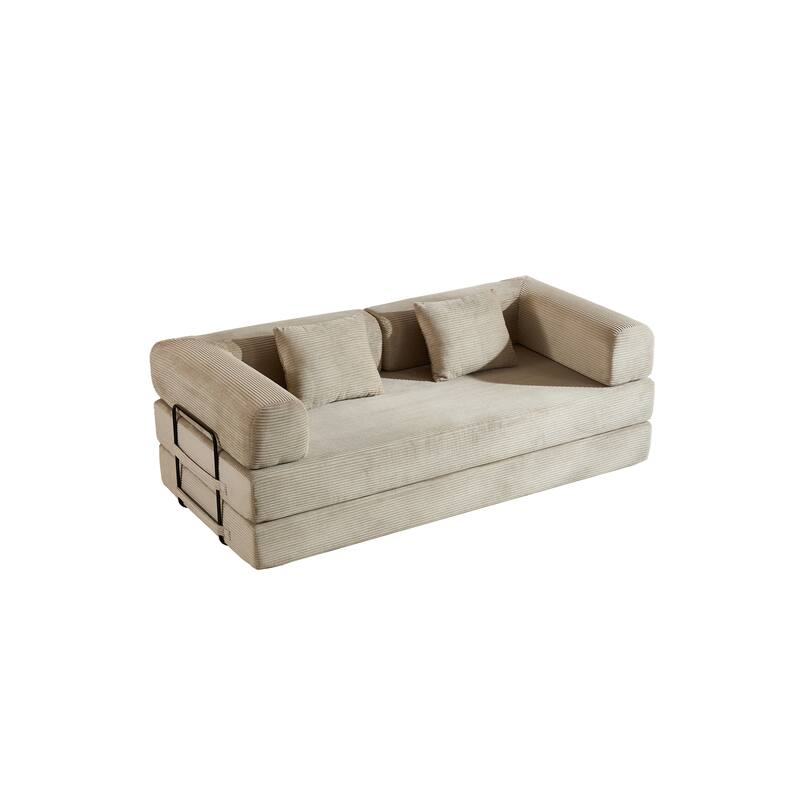 Convertible Sleeper Sofa Bed with Pillow, Corduroy Folding Mattress Couch with Fixed-Shape Frame, Floor Lounge Loveseat Sofa