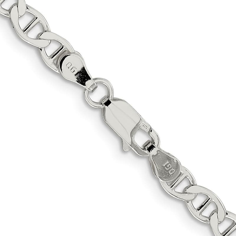Curata 925 Sterling Silver 4.75mm Semi solid Flat Mariner Anchor Chain Necklace