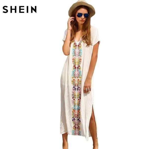 Shop Shein Summer Beach Long Dresses For Women Boho White