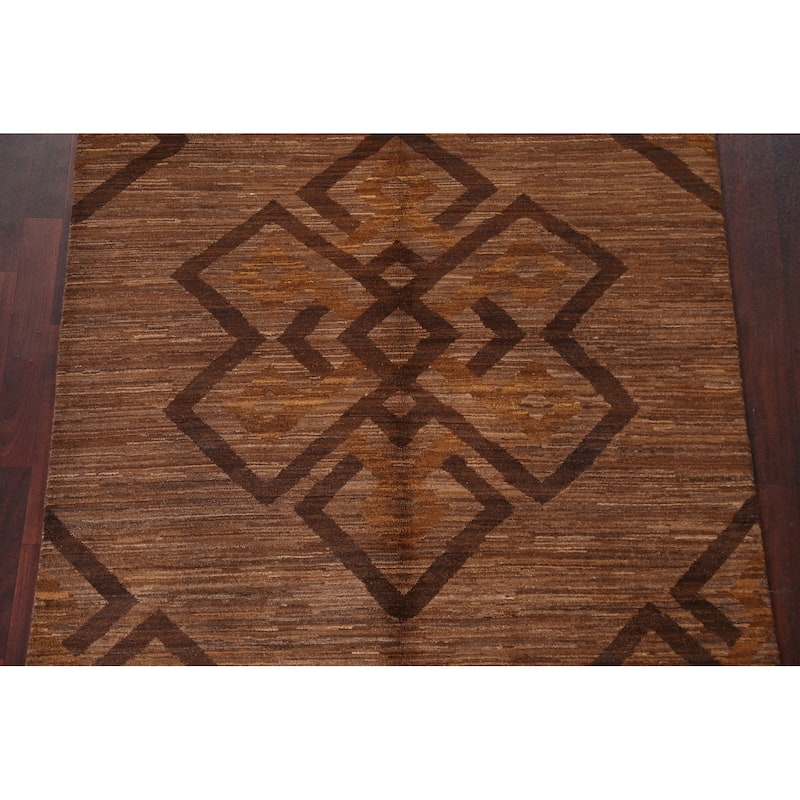 Brown Geometric Gabbeh Persian Area Rug Wool Hand-knotted Foyer Carpet - 4'9" x 6'4"