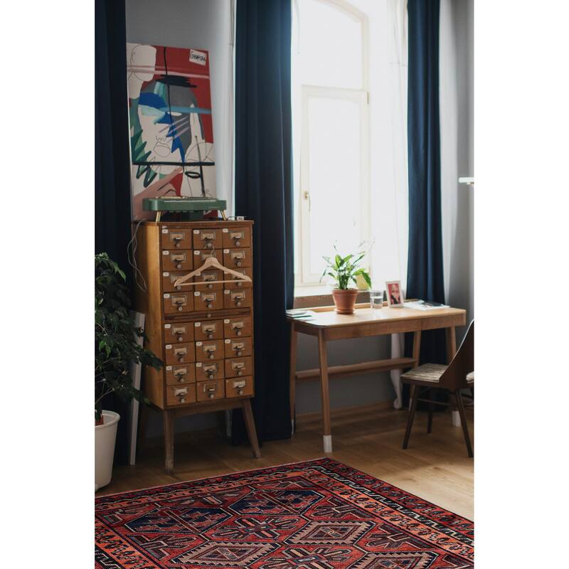 ECARPETGALLERY Hand-knotted Melis Vintage Dark Red Wool Rug - 5'3 x 6'4