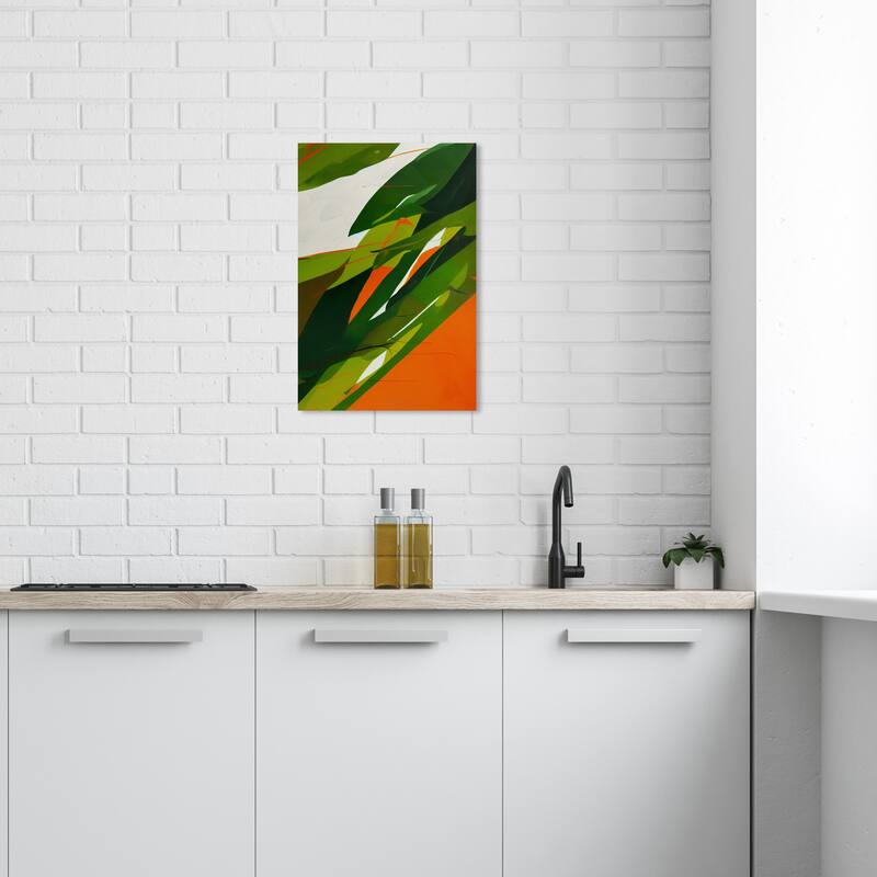 Wynwood Studio Canvas Floral and Botanical Tropical Abstraction Green and Pumpkin Tropical Wall Art Canvas Print - Green, Orange - 24 x 16