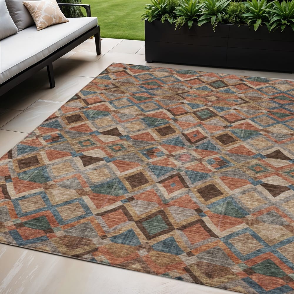 HomeRoots Geometric Transitional Rectangle Outdoor Rug