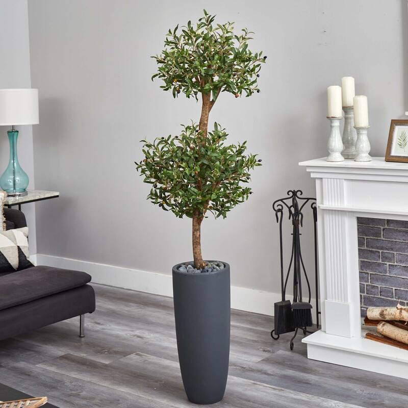 Artificial Olive Tree 6ft Southwestern Decor Topiary Tree with Planter & Rocks - Green - 51-60 Inches