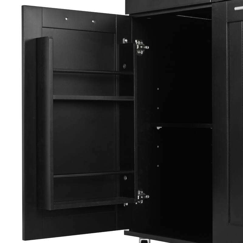 46'' Kitchen Island with Drop Leaf, 3 Tier Pull Out Cabinet Organizer, Towel Rack and 2 Drawers - 46'' x 29.5'' x 37''