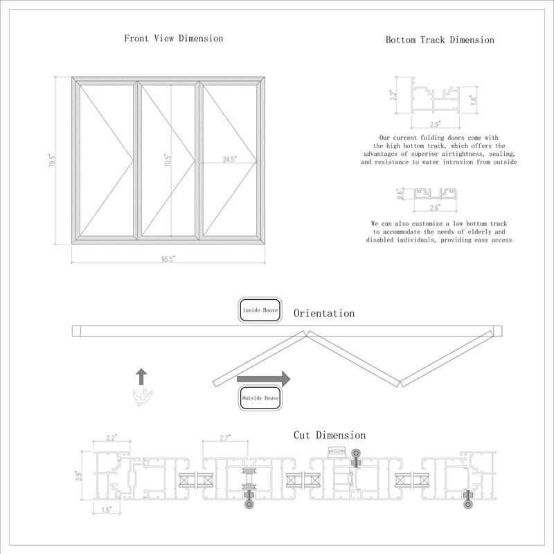 KaMic 96" x 80" 3-Panel Aluminum Patio Folding Door Left to Right-Outswing