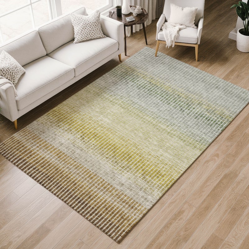 Machine Washable Indoor/ Outdoor Contemporary Stripes Chantille Rug