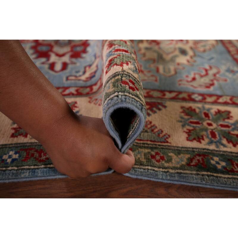 Light Blue Kazak Oriental Foyer Rug Handmade Wool Carpet - 4'1" x 5'11"