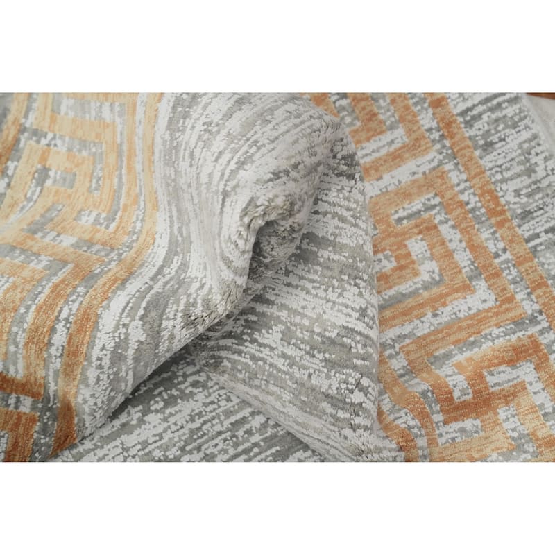 Machine Made Oriental Polyester Carpet Geometric Greys & Charcoal Distressed Area Rug - 7' 5'' X 5' 2''