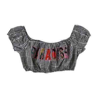 GUESS Womens Checkered Strapless Crop Top Blouse,, White, Large