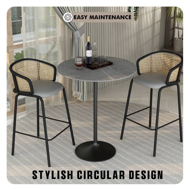 LeisureMod Verve 36" Bar Height Dining Table with Sintered Stone Round Top in Black Padestal Base