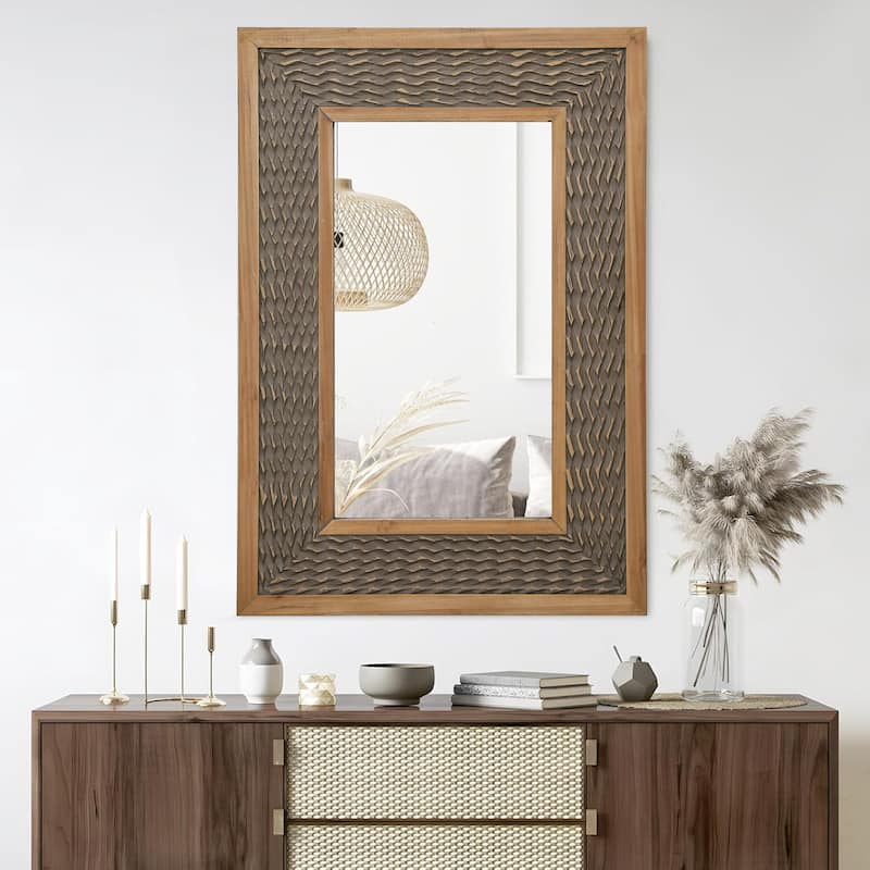 Rustic Farmhouse Wall Mirror, Natural Wood Decorative Vanity Mirror for Bedroom, Living Room, Bathroom, Entryway