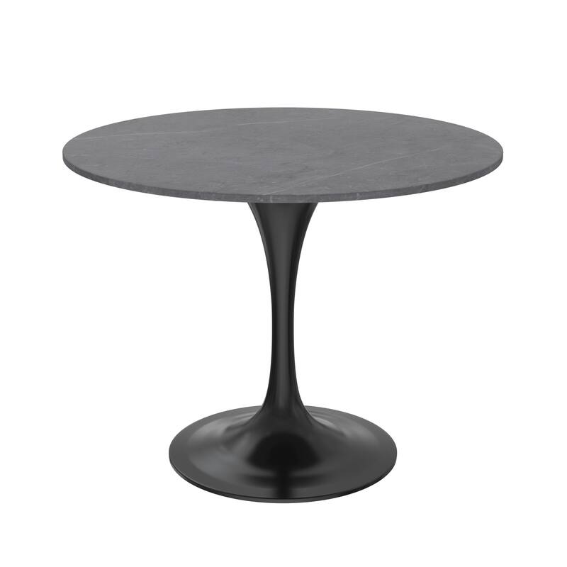Verve Dining Table with a 36" Round Stone Tabletop in Black Steel - 35.43 - Grey