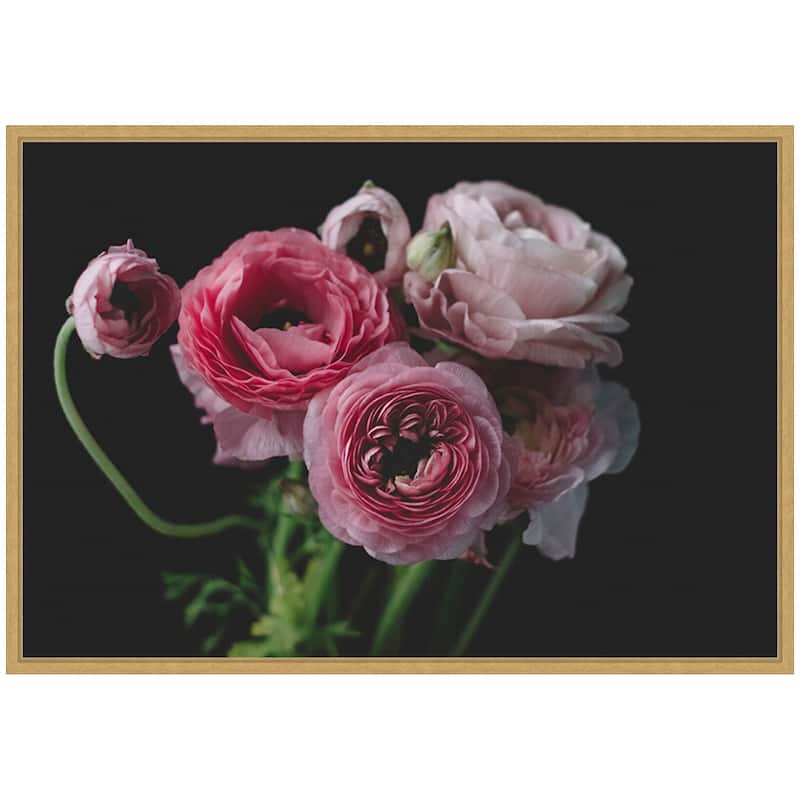 Kate and Laurel Sylvie Mood Dark Pink Ranunculus Flower Bouquet Framed Canvas by Kristy Campbell