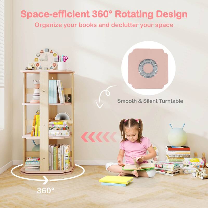 Costway 360° Spinning 3-Tier Kids Book Shelf Tower with 12 Sectors - See Details