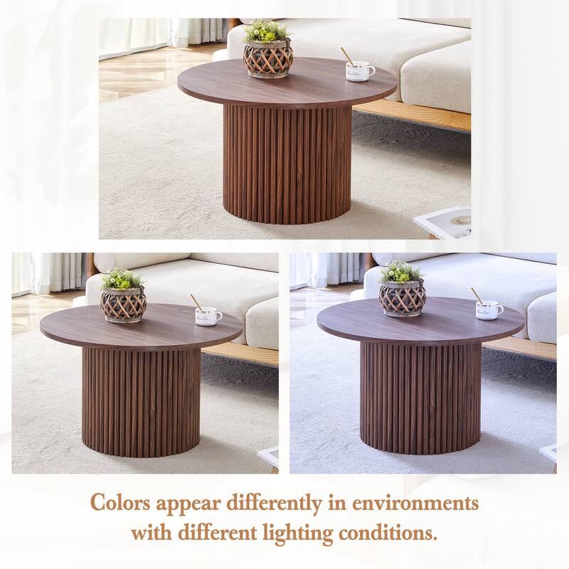 Modern Round Coffee Table with Cylindrical Legs Wooden Center Table with Concealed Storage Space Living Room Tea Table