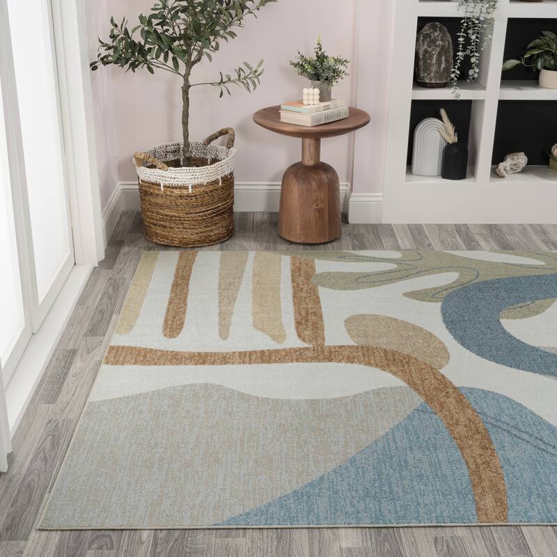 JONATHAN Y Weaver Abstract Glam Botanical Machine-Washable Cream/Multi Area Rug