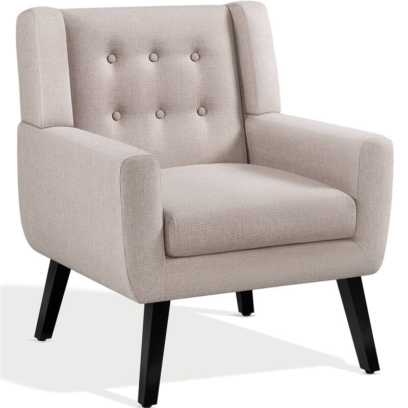 Yaheetech Upholstered Button Tufted Accent Chair with Solid Wood Legs, Beige - 29"×30.5"×35"