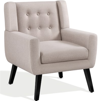Yaheetech Upholstered Button Tufted Accent Chair With Solid Wood Legs, Beige - 29"×30.5"×35"