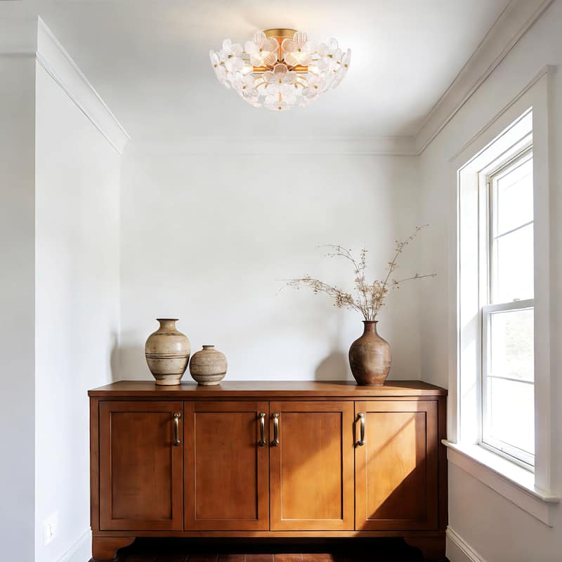 Rosa Modern 6-Light 17.7" Glam Clear Glass Flower Crystal Flush Mount