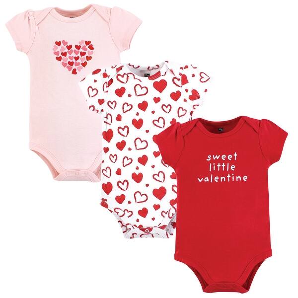 slide 1 of 1, Hudson Baby Infant Girl Cotton Bodysuits, Valentine Hearts 0-3 Months - Valentine Hearts